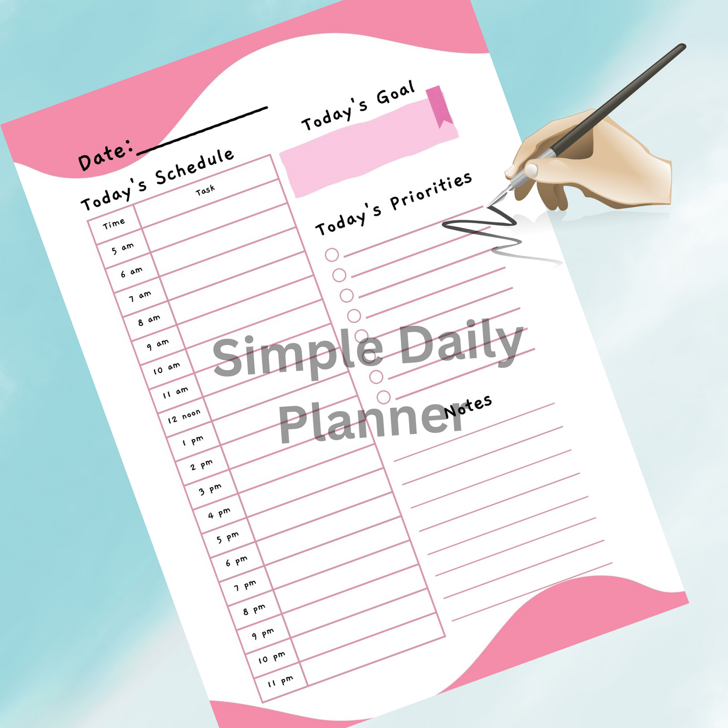 Printable Simple Daily Planner | Minimalist Daily Planner | digital Planner | Time Blocking| Hourly planner