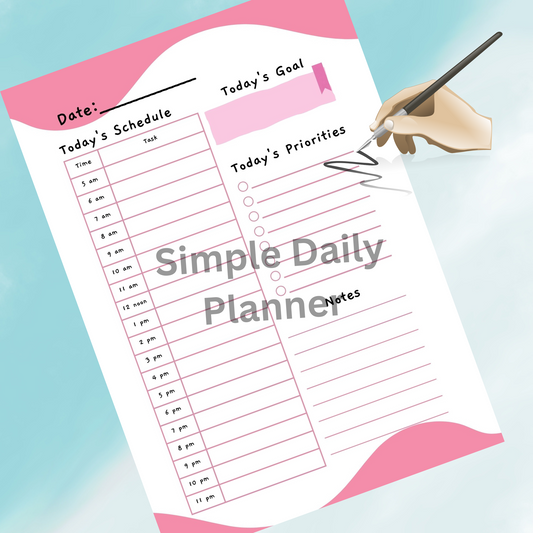 Printable Simple Daily Planner | Minimalist Daily Planner | digital Planner | Time Blocking| Hourly planner